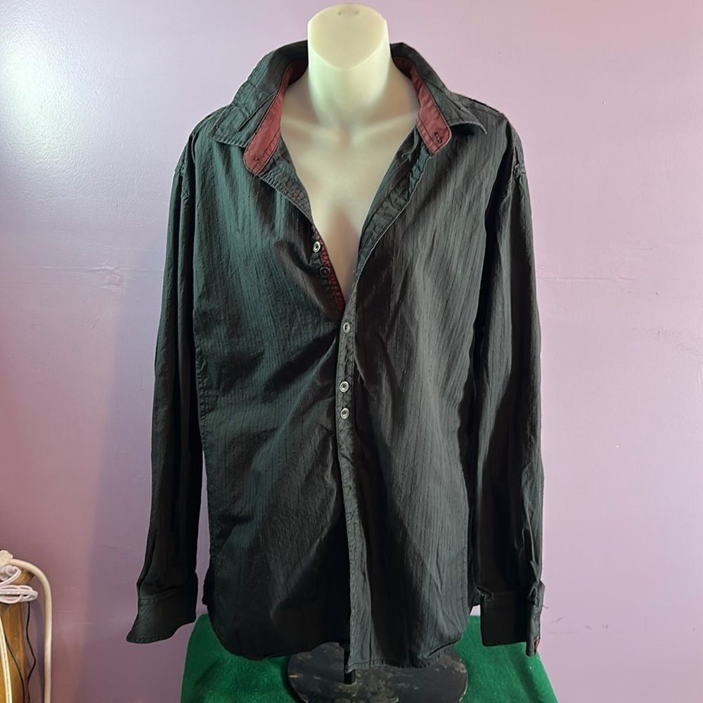 Buckle Black Men's Casual Button Down Shirt Size Large Long Sleeve